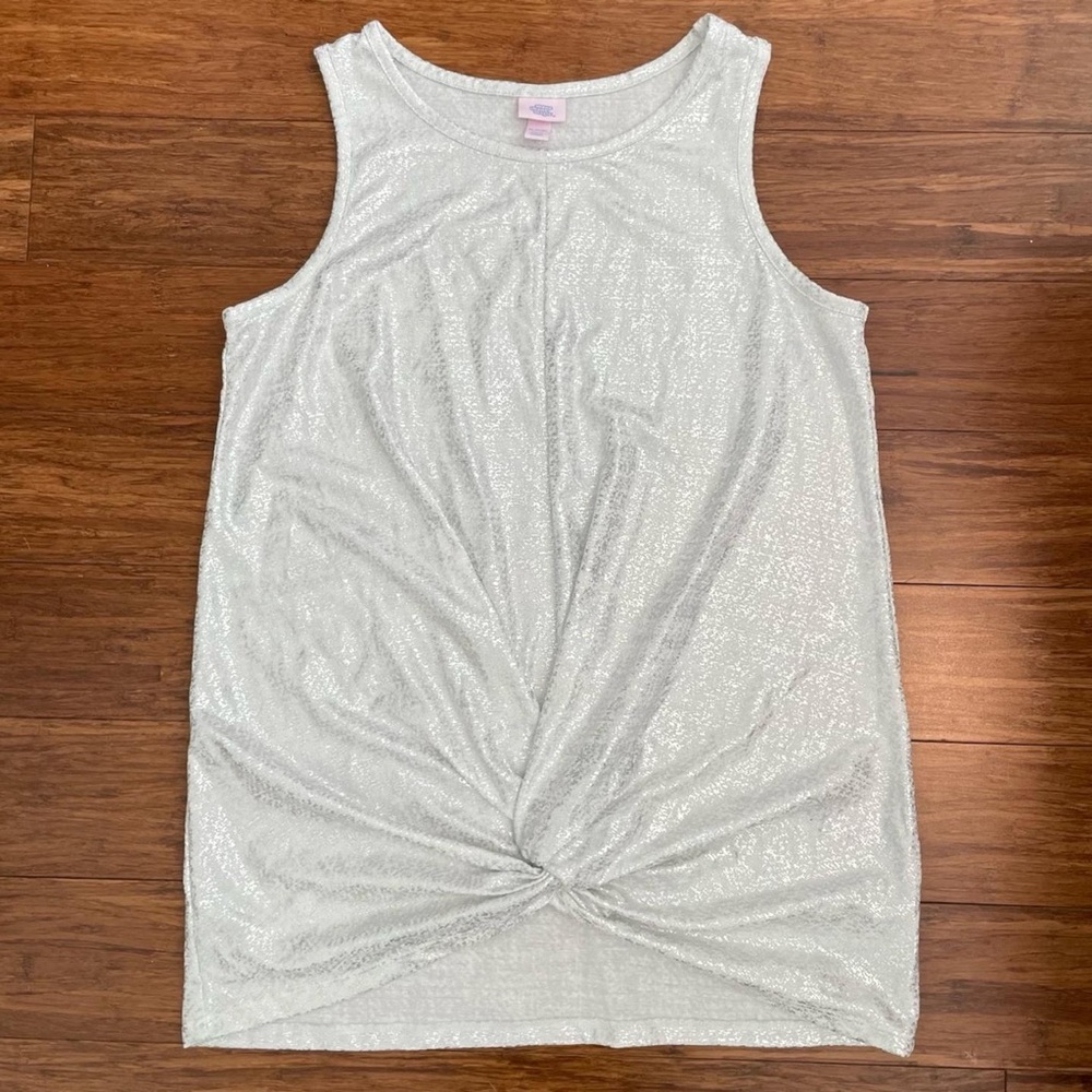 NWT More Than Magic Girls Glittery Silver&White Tank Top size L(10-12)